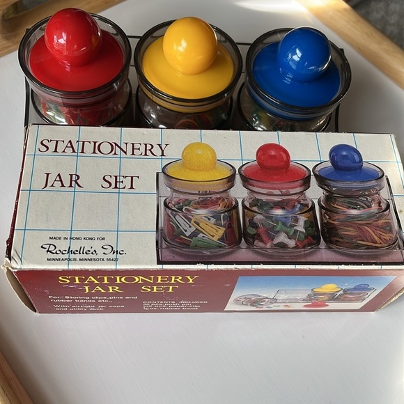 Vintage Hong Kong Desk Accessories Jar Set 1980s Stationery Storage - Picture 6 of 12